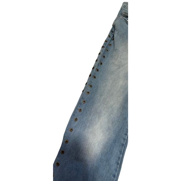 VINTAGE Sharagano Grommet Flare Jeans Light Wash 90s Boho Festival M - Picture 6 of 8